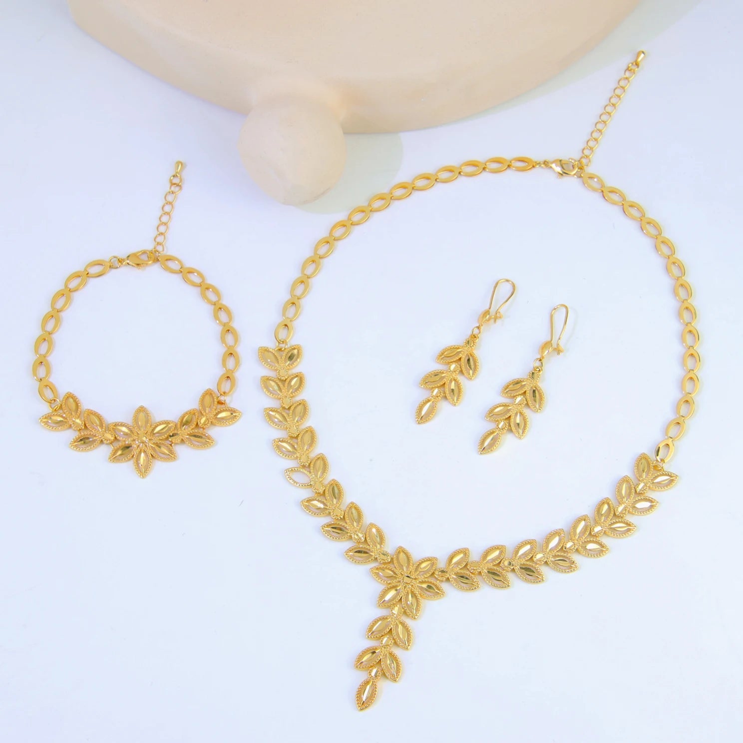 Dubai Wedding Gold Necklace Bracelet & Earrings Set