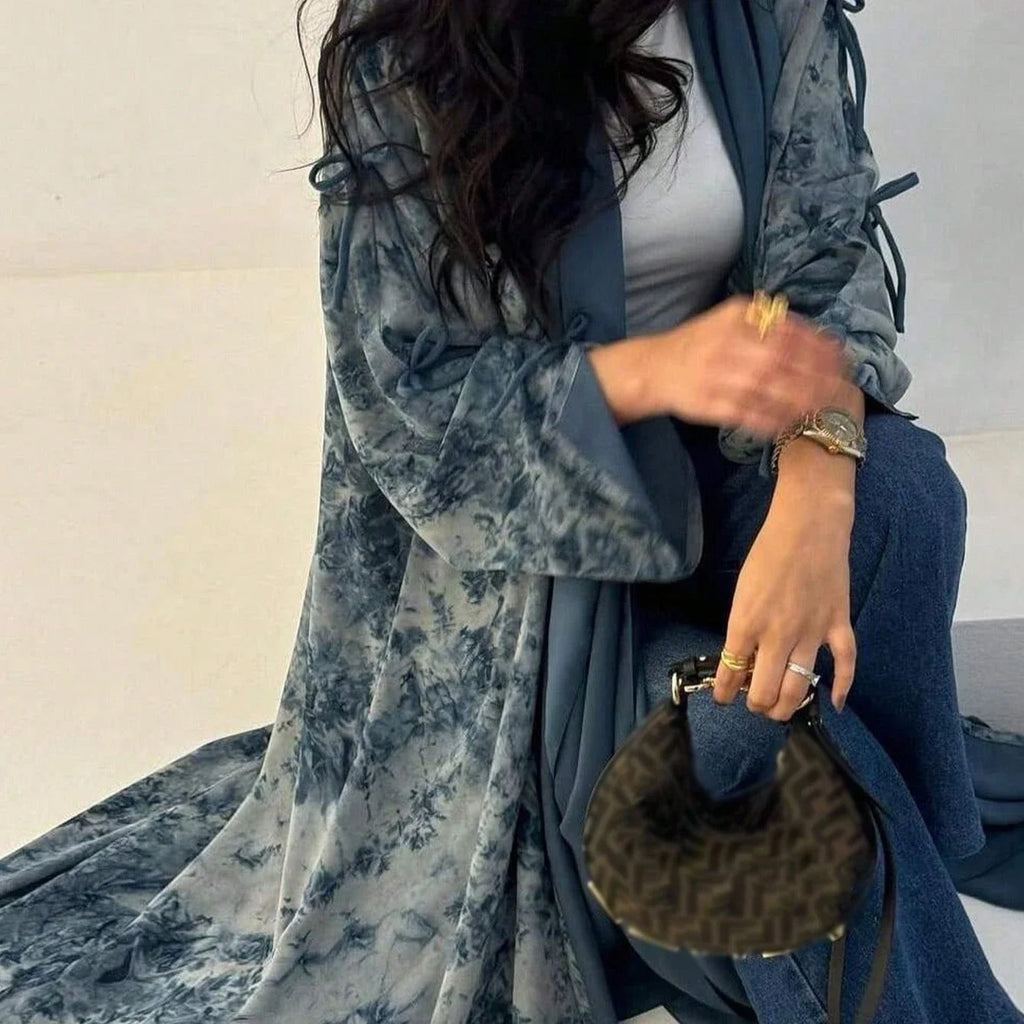 Tie Dye Loose Open-Front Kaftan Abaya Maxi Dress