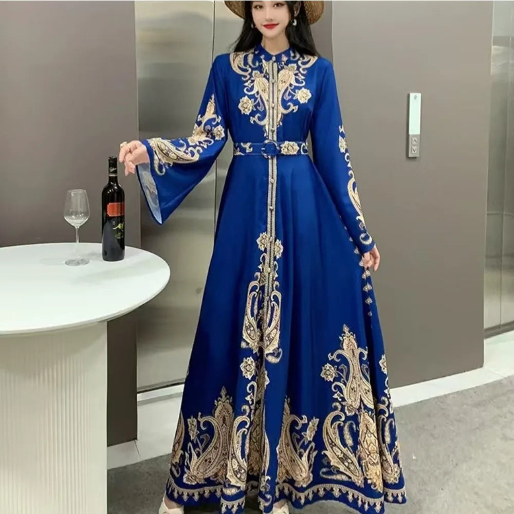 Printed Flare Sleeve Belted Eid Abaya
