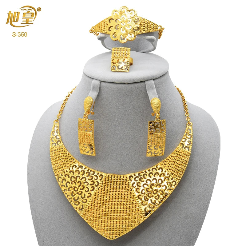 Dubai 24K Gold Bridal Necklace & Earrings Set