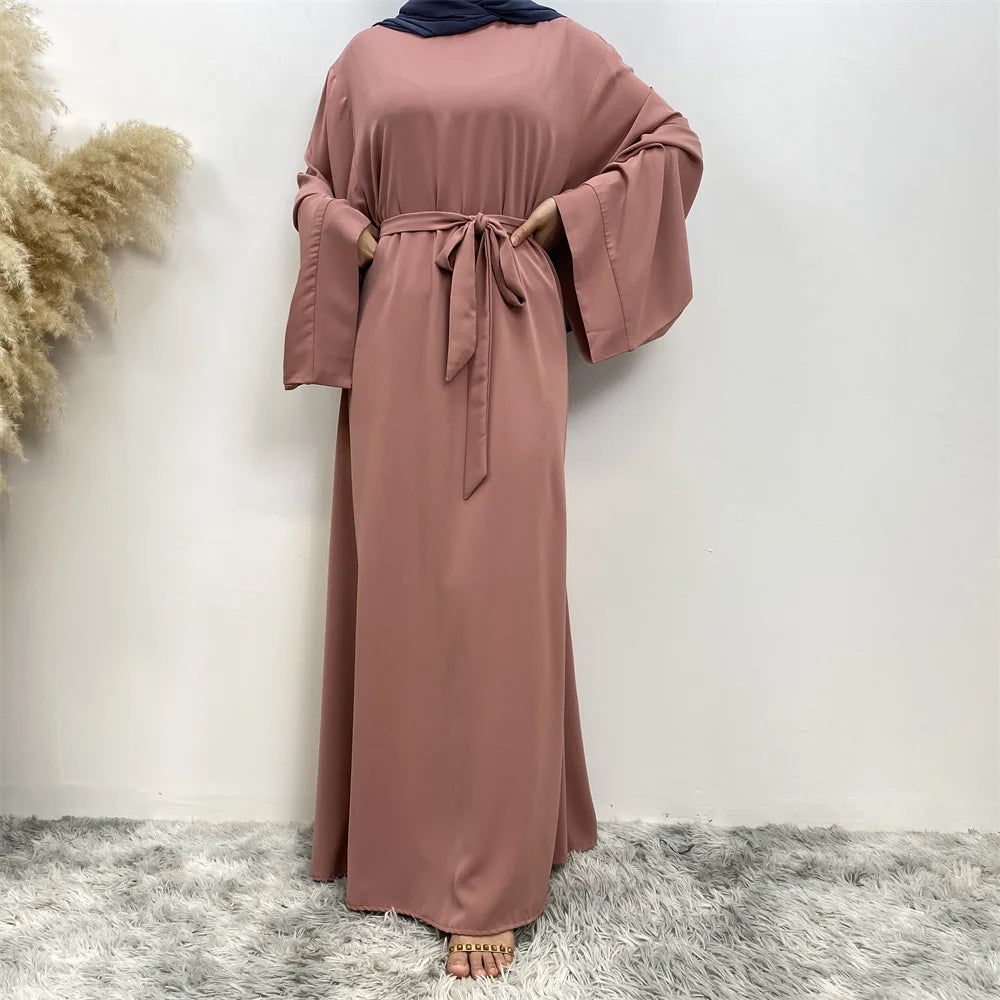Lace Long Sleeve Net Colour Islamic Abaya Dress