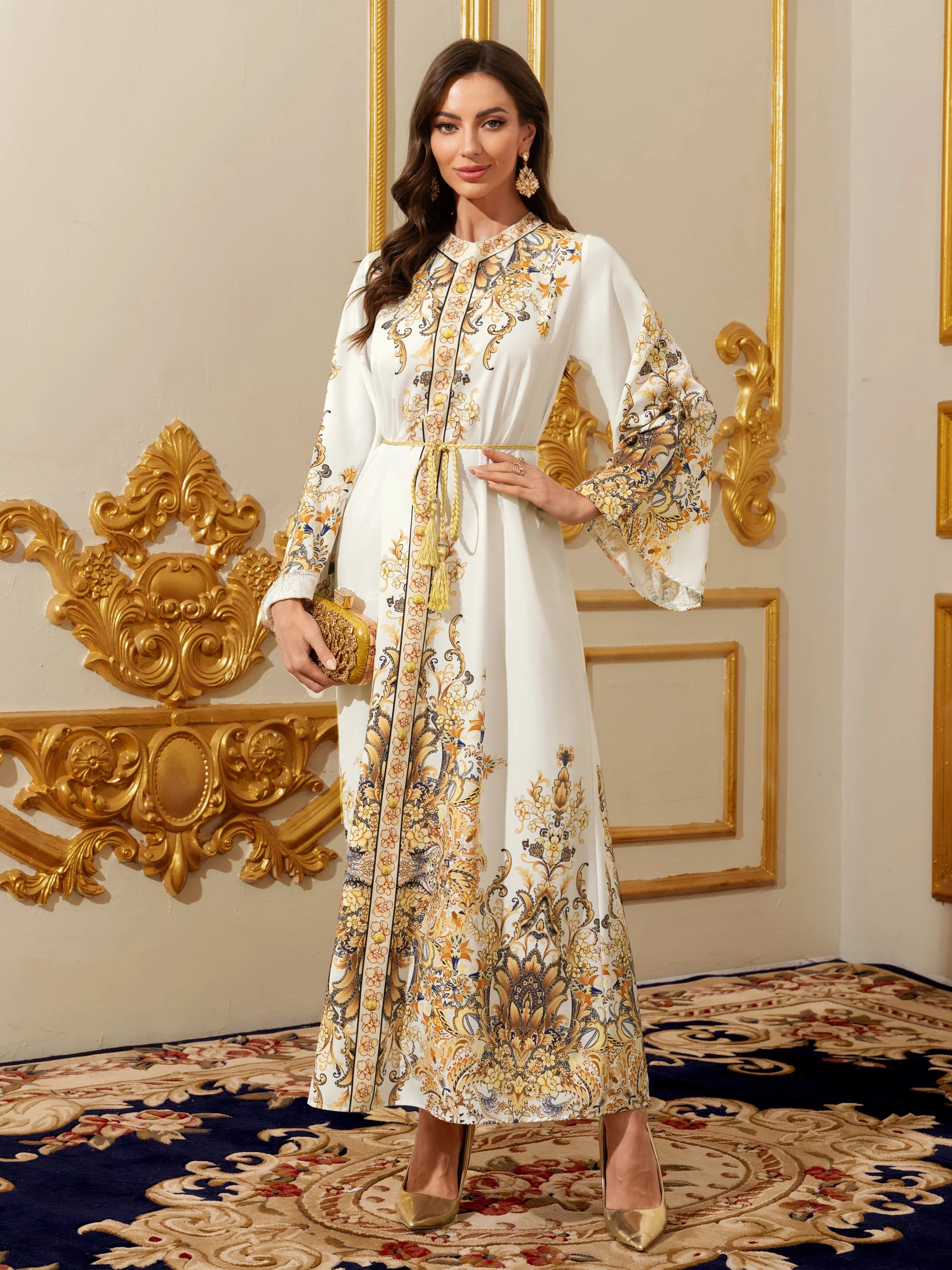 Gold Embroidered Eid Kaftan Abaya Dress