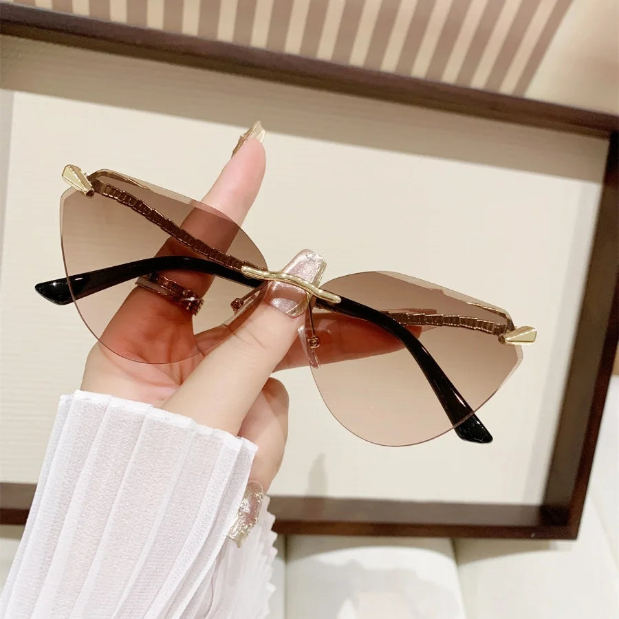 1Pc Women's Fashion Glasses New Style High-End Personality Snake Leg Frameless Cut-Edge Y2K Music Festival Trendy Street Photogr
