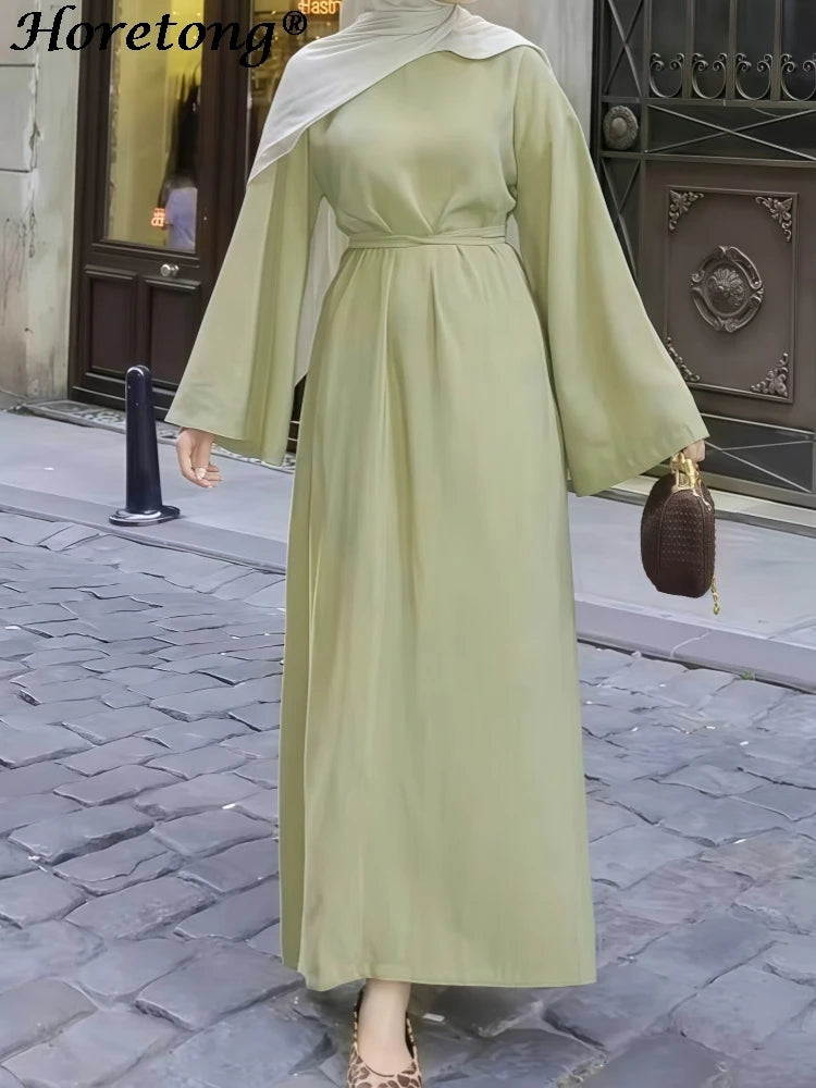 Belted Flare Sleeve Modest Abaya Maxi Robe