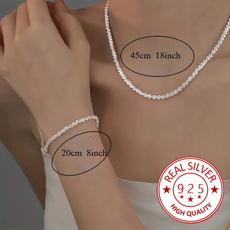 925 Sterling Silver Chain Bracelet & Necklace Set