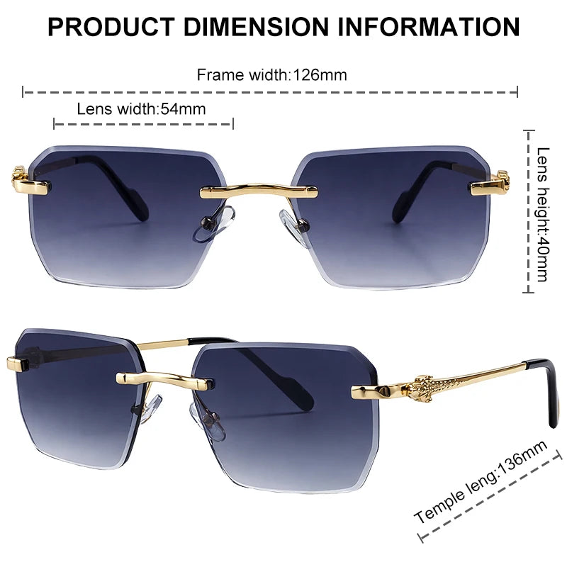Geometric Square Rimless Sunglasses Women 2026 Luxury Designer Steampunk Leopard Head Metal Sun Glasses Ladies Shades Eyewear