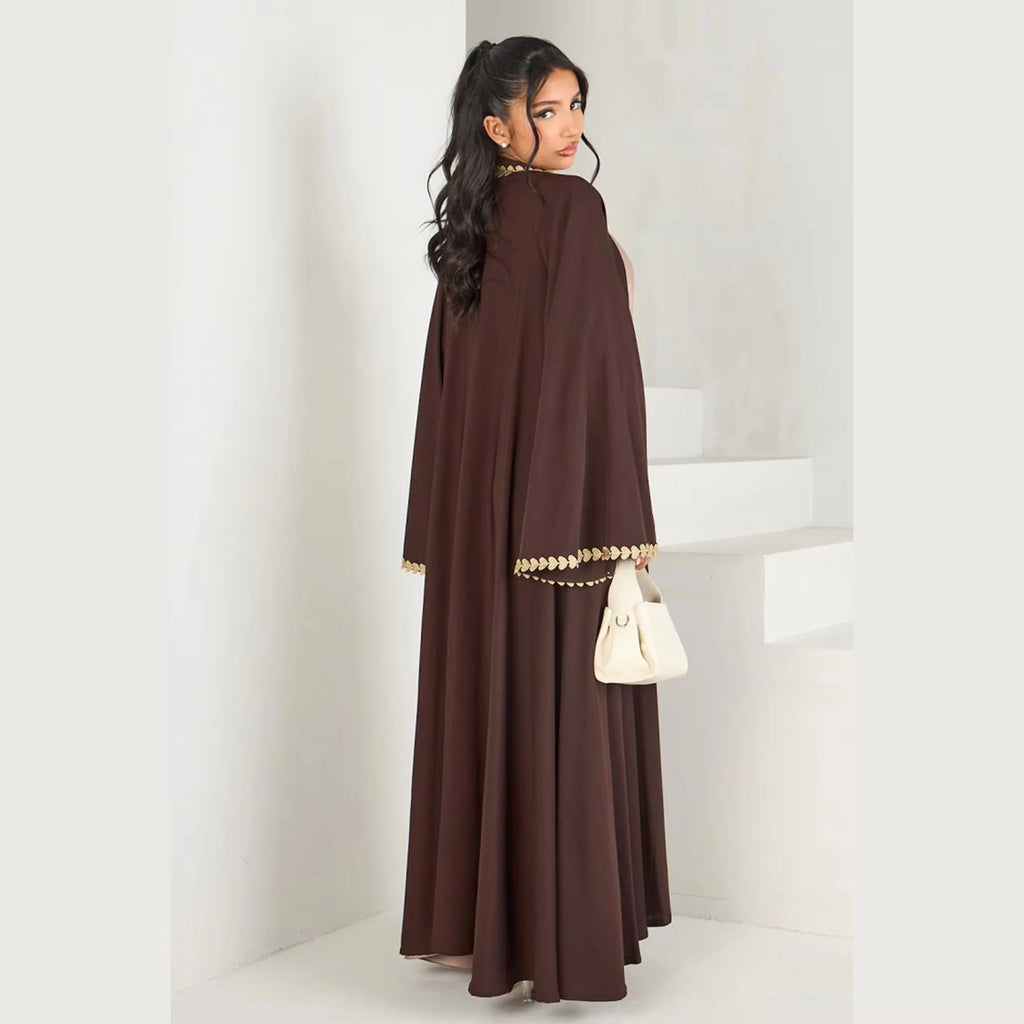 Muslim Womens Abaya with Gold Heart Loose Long Ideal for Islamic Modest Fashion Daily Wear Prayers Weddings Religious Events
