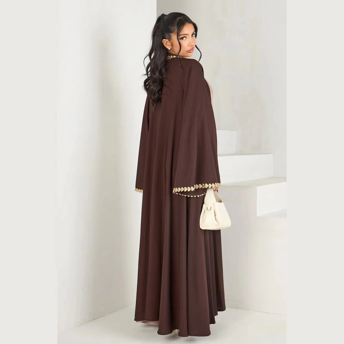 Muslim Womens Abaya with Gold Heart Loose Long Ideal for Islamic Modest Fashion Daily Wear Prayers Weddings Religious Events