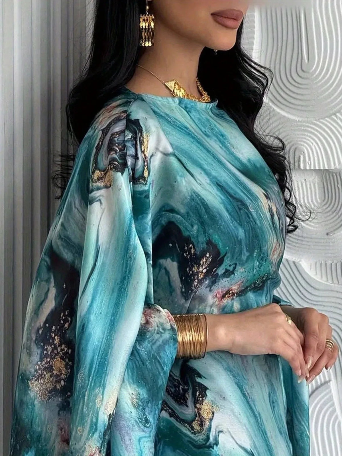 Printed Pullover Kaftan Jilbab Maxi Dress