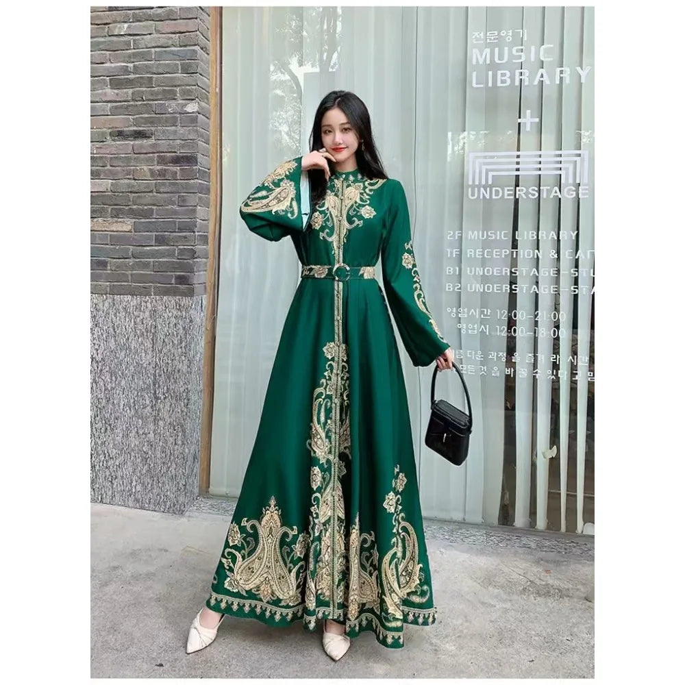 Printed Flare Sleeve Belted Eid Abaya