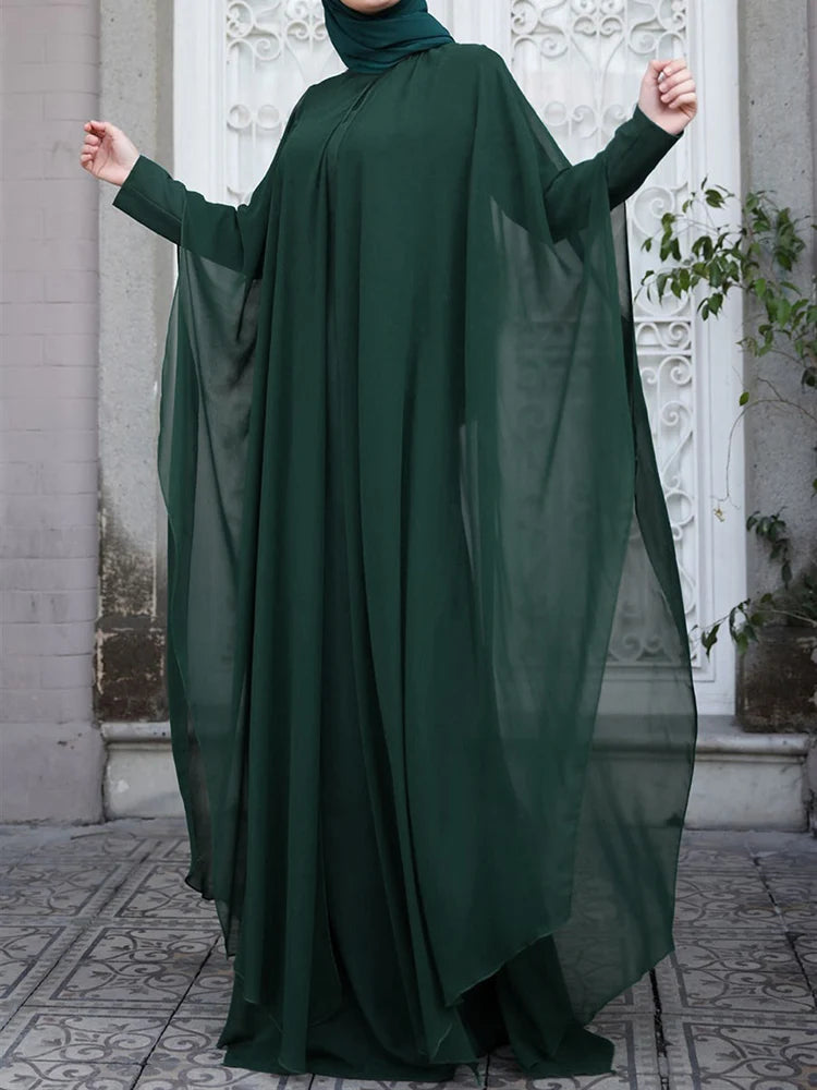 Chiffon Long Sleeve Hijab Abaya Dress
