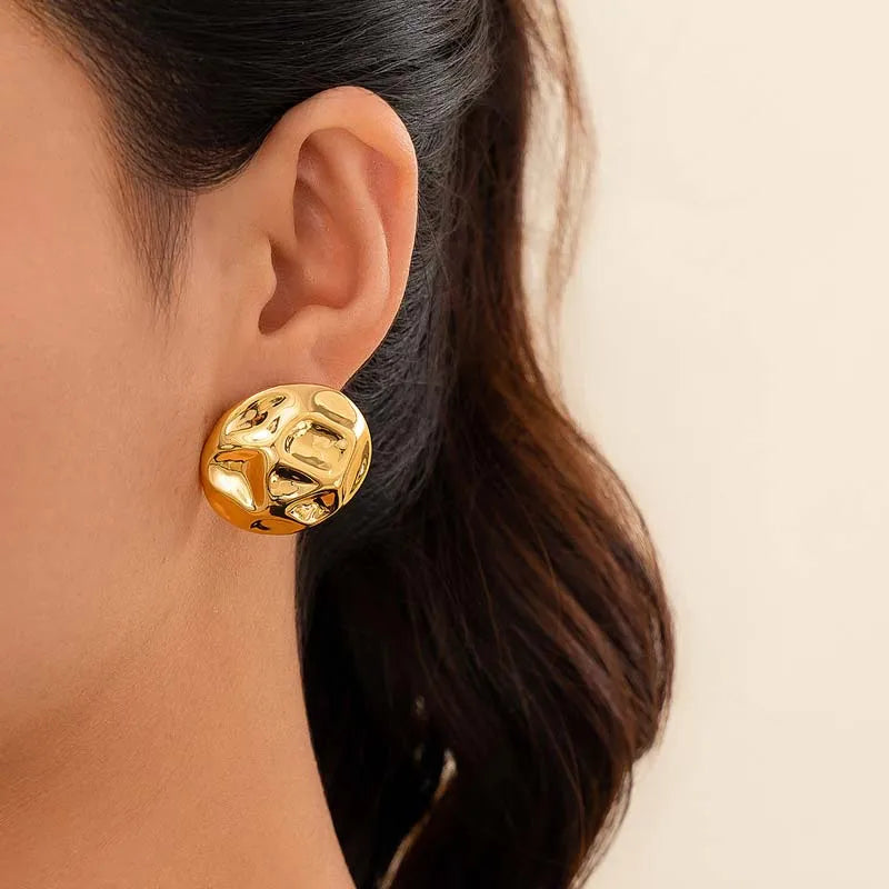 Gold Geometric Pleated Stud Earrings