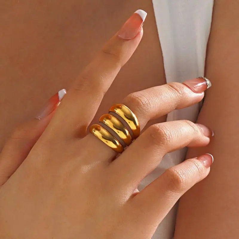 18K Gold Silver Splicing Chunky Dome Ring