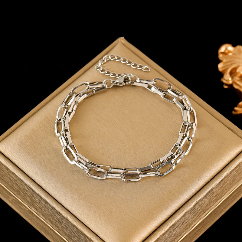 Silver Metal Texture Wrist Chain Bangle Bracelet