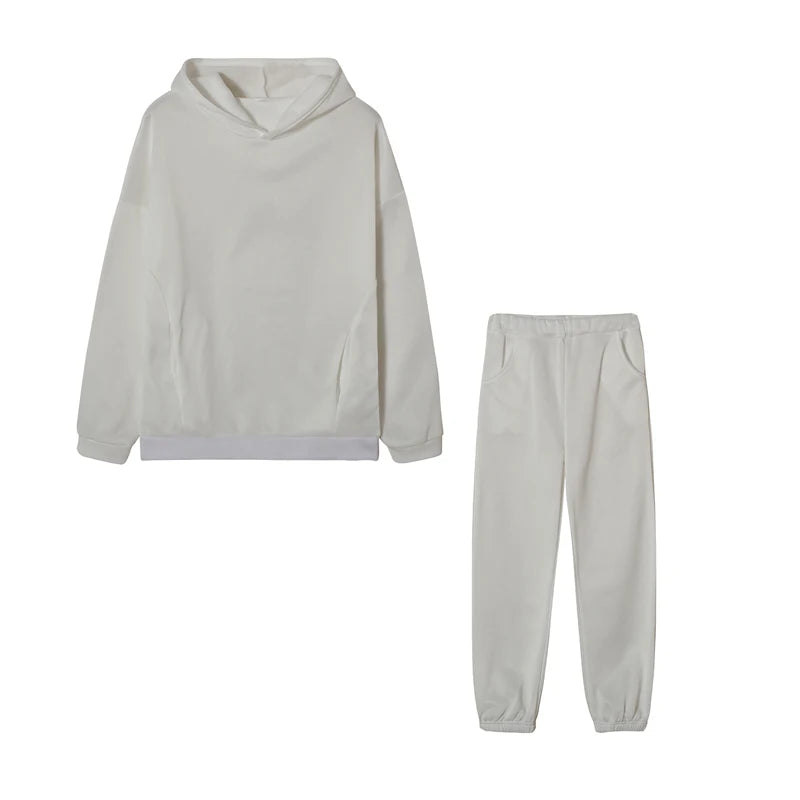 Monochrome Hooded Hoodie Set Casual European American Fashion 2-Piece Autumn Winter Hot Selling New Style