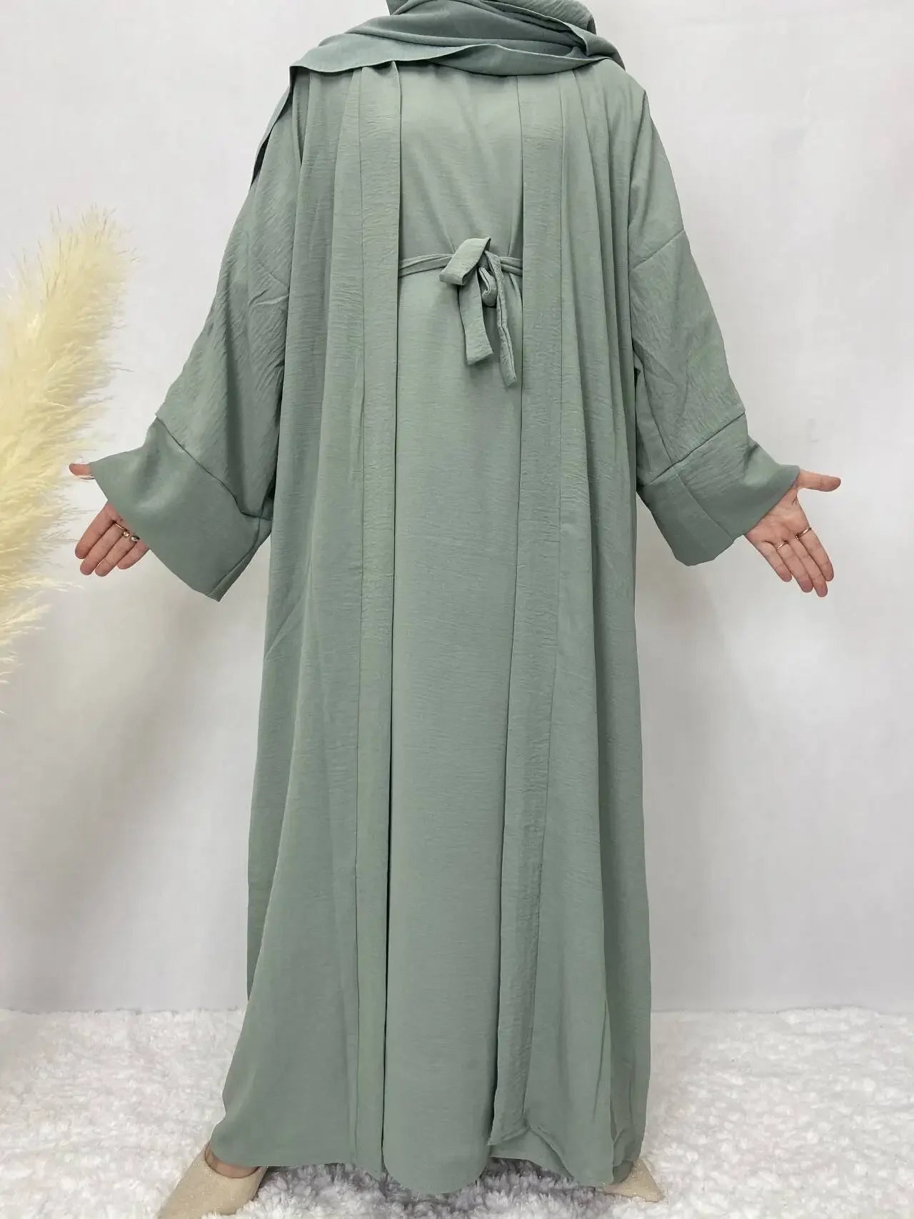Two-Piece Abaya Robe Coat & Inner Dress Set