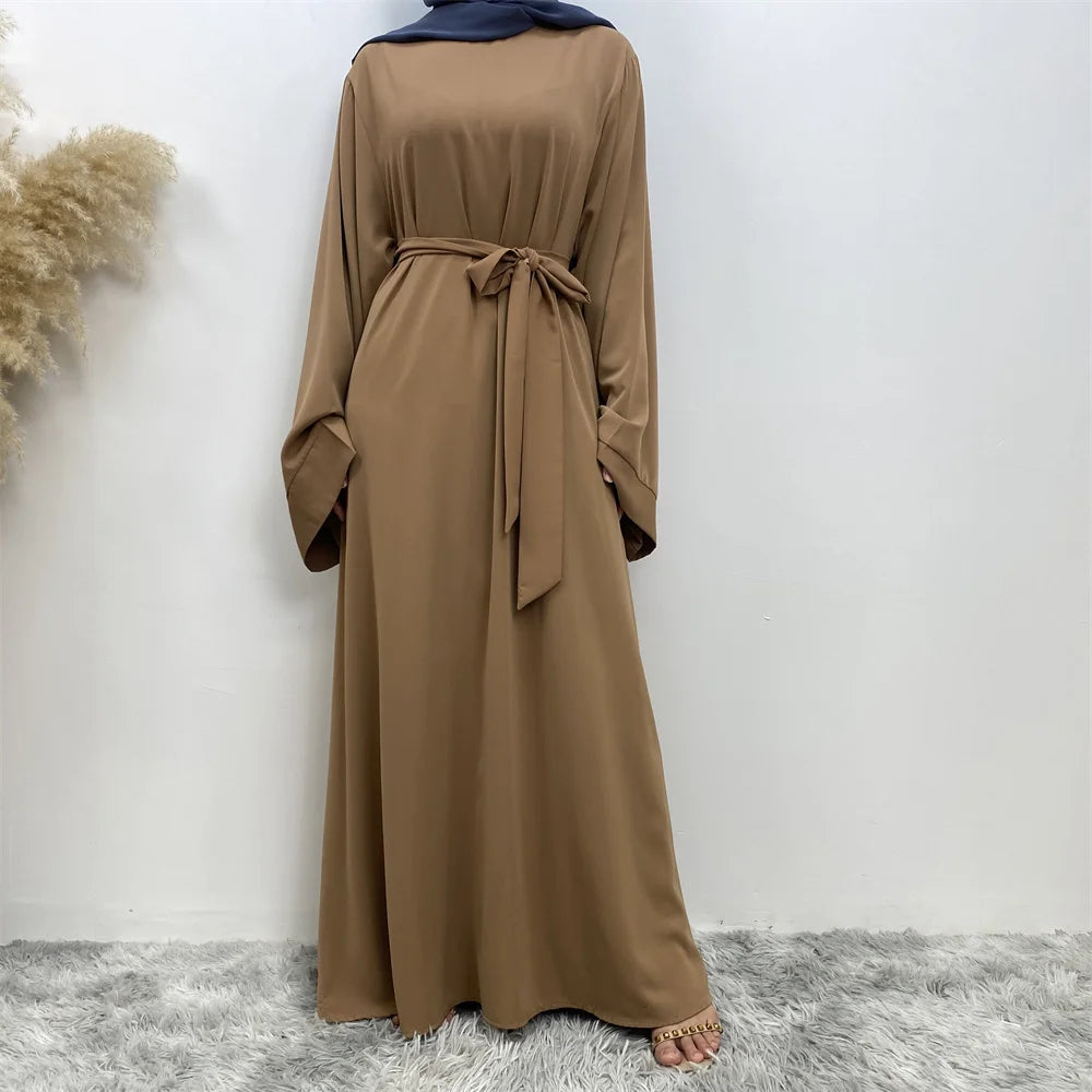 Lace Long Sleeve Net Colour Islamic Abaya Dress
