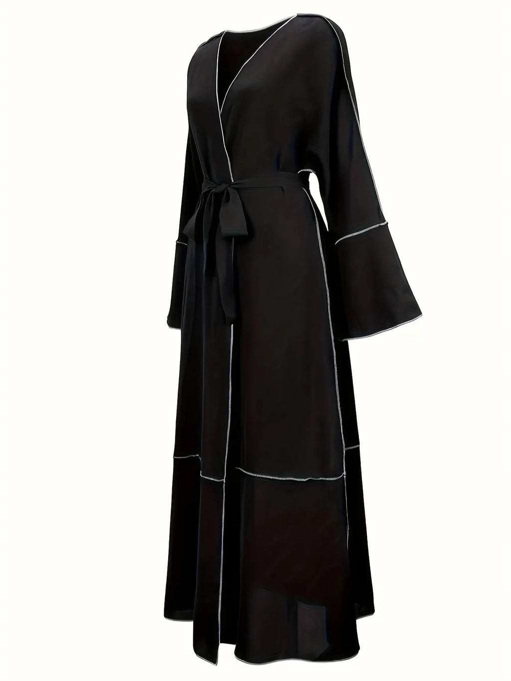 Contrast Lace-Up Trumpet Sleeve Maxi Dress