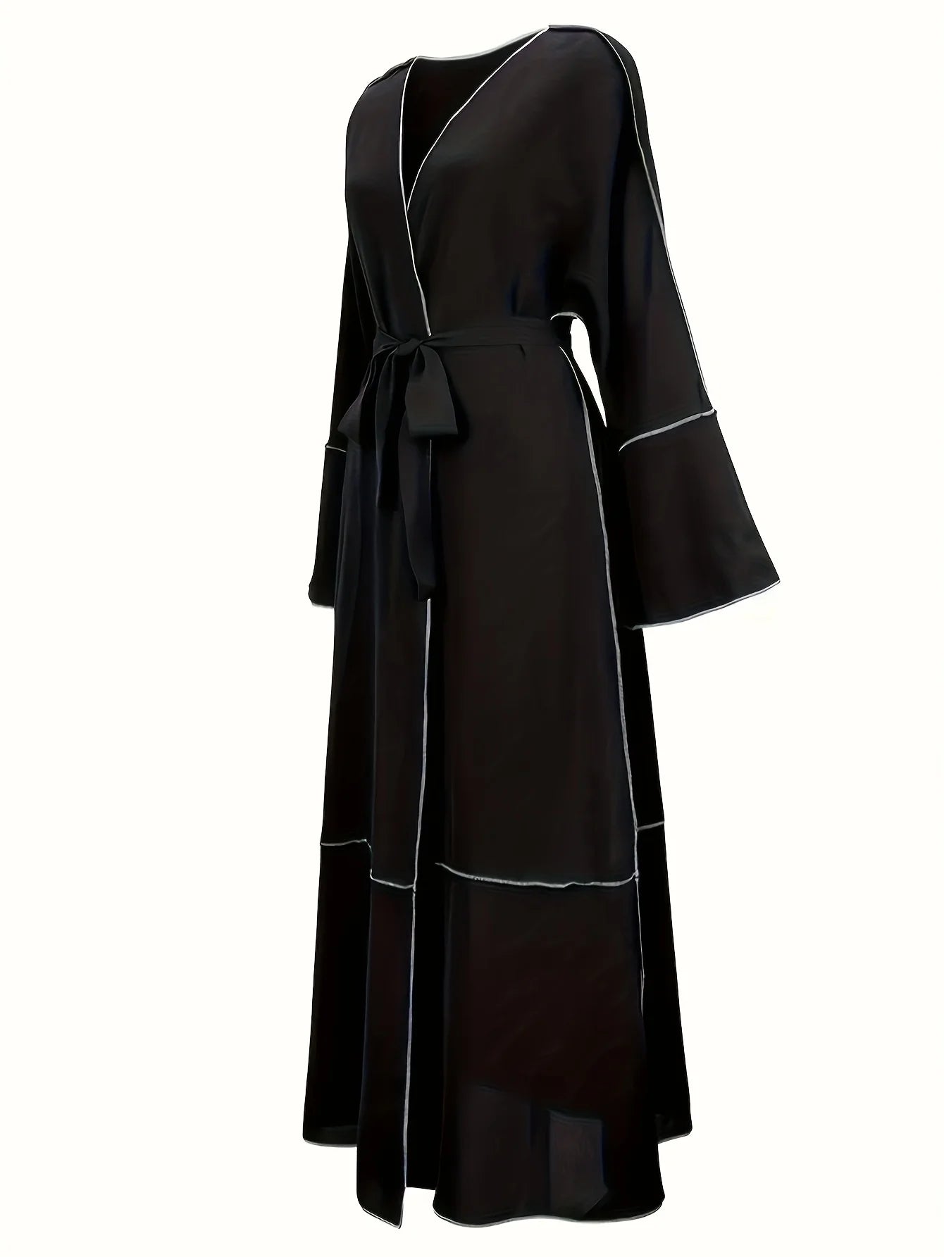 Contrast Lace-Up Trumpet Sleeve Maxi Dress