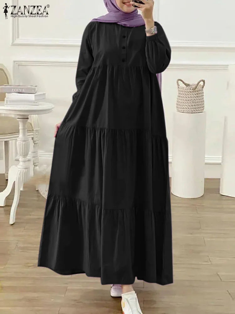 Tiered Lantern Sleeve Abaya Maxi Dress
