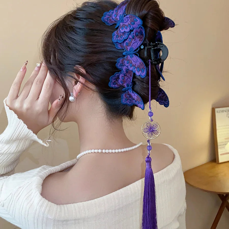 Chinese Butterfly Flower Tassel Hair Claw