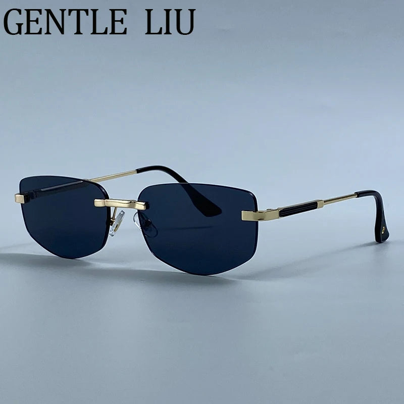 Steampunk Rimless Polygon Sunglasses Women 2026 Luxury Brand Classic Geometric Sun Glasses Metal Driving Fashion Eyewear Shades