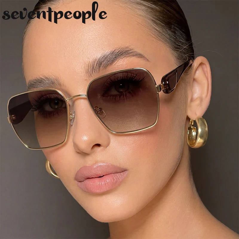 Oversized Square Sunglasses Women Big 2026 Luxury Designer Gradient Brown Sun Glasses Retro Female Travelling Eyewear Shades