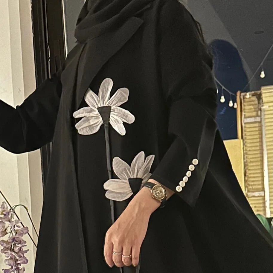 Floral Open Abaya Cardigan Dress