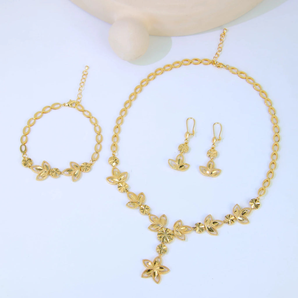 Dubai Wedding Gold Necklace Bracelet & Earrings Set