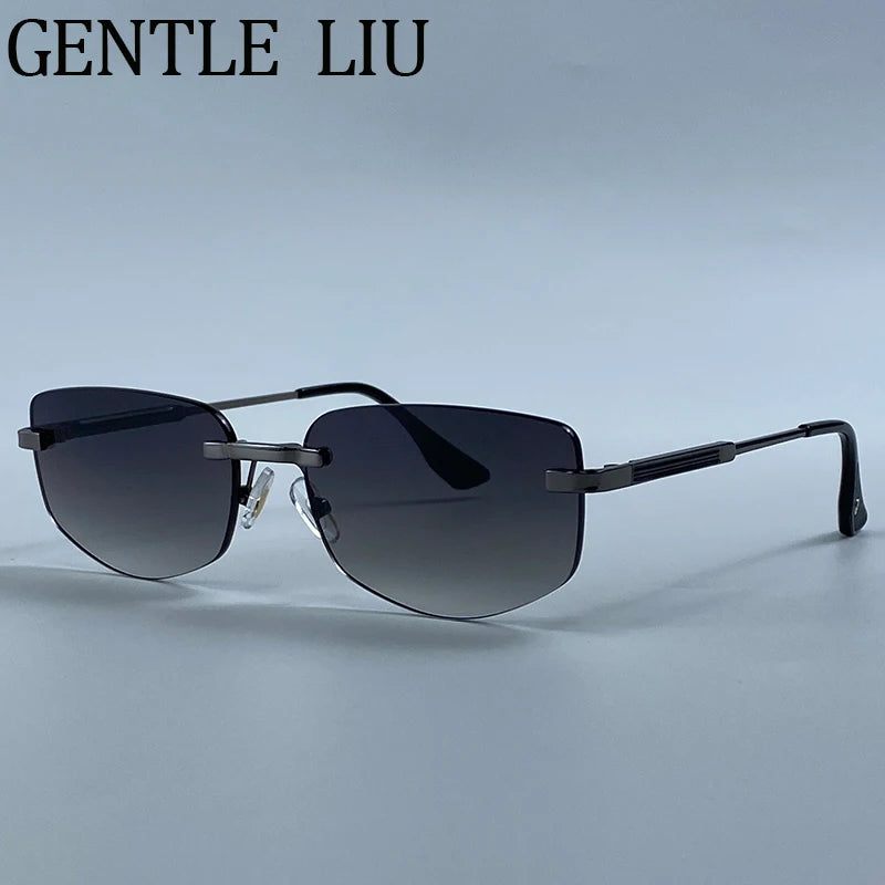 Steampunk Rimless Polygon Sunglasses Women 2026 Luxury Brand Classic Geometric Sun Glasses Metal Driving Fashion Eyewear Shades