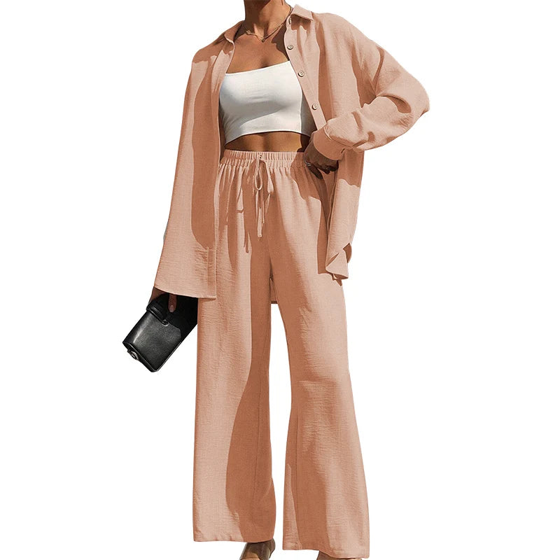 Button Shirt & Wide Leg Pants Two-Piece Set