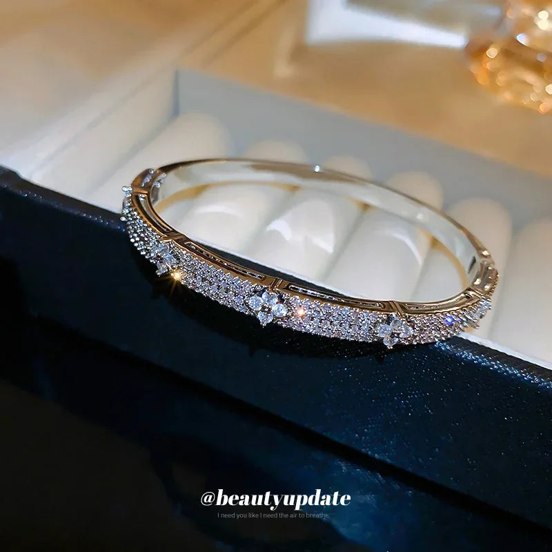 Cubic Zirconia Gold Silver Bangle Bracelet