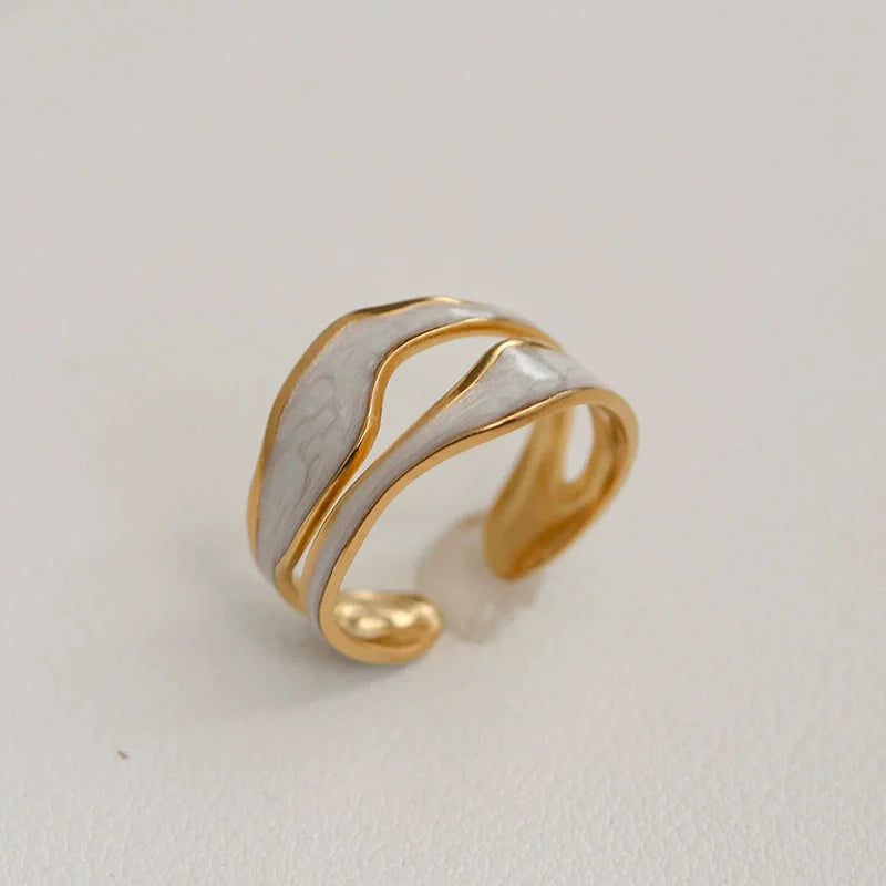 White Enamel Drip Glaze Ring