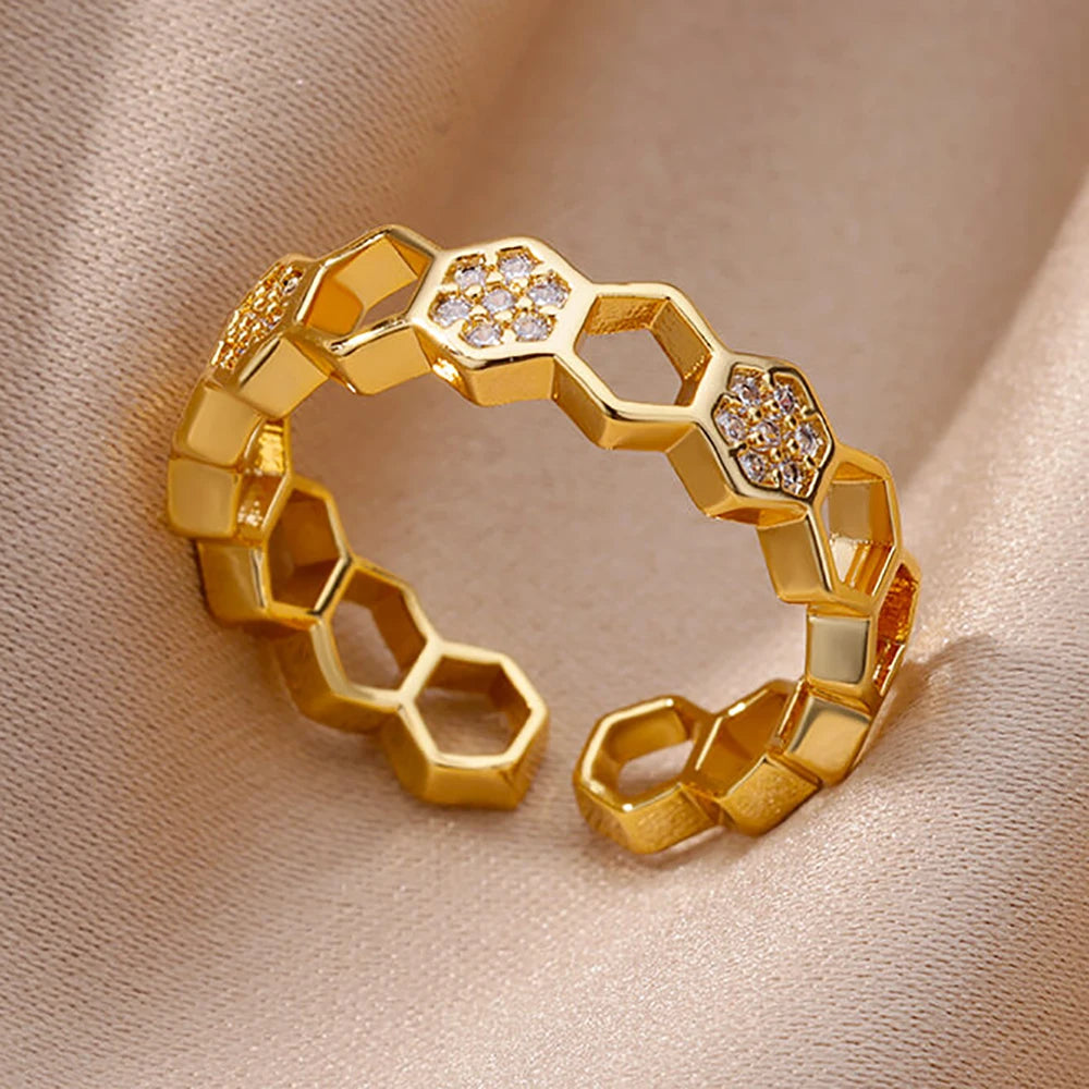 Gold Zircon Cross Open Ring