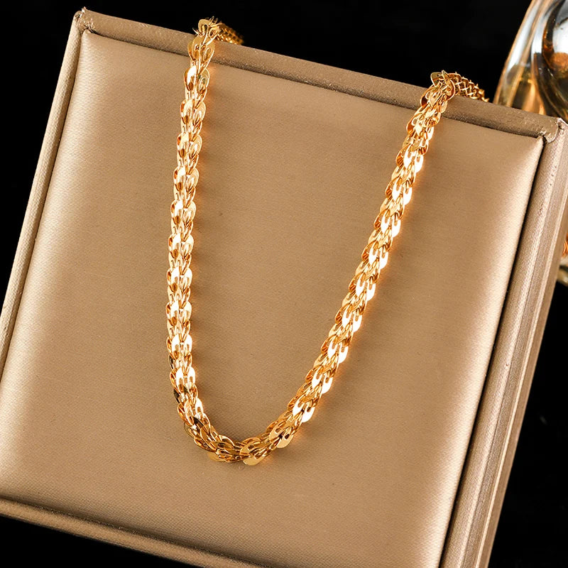 EILIECK 316L Stainless Steel Metal Gold Color Wheat Chain Necklace Bracelets Set For Women Trendy Waterproof Jewelry Lady Gift