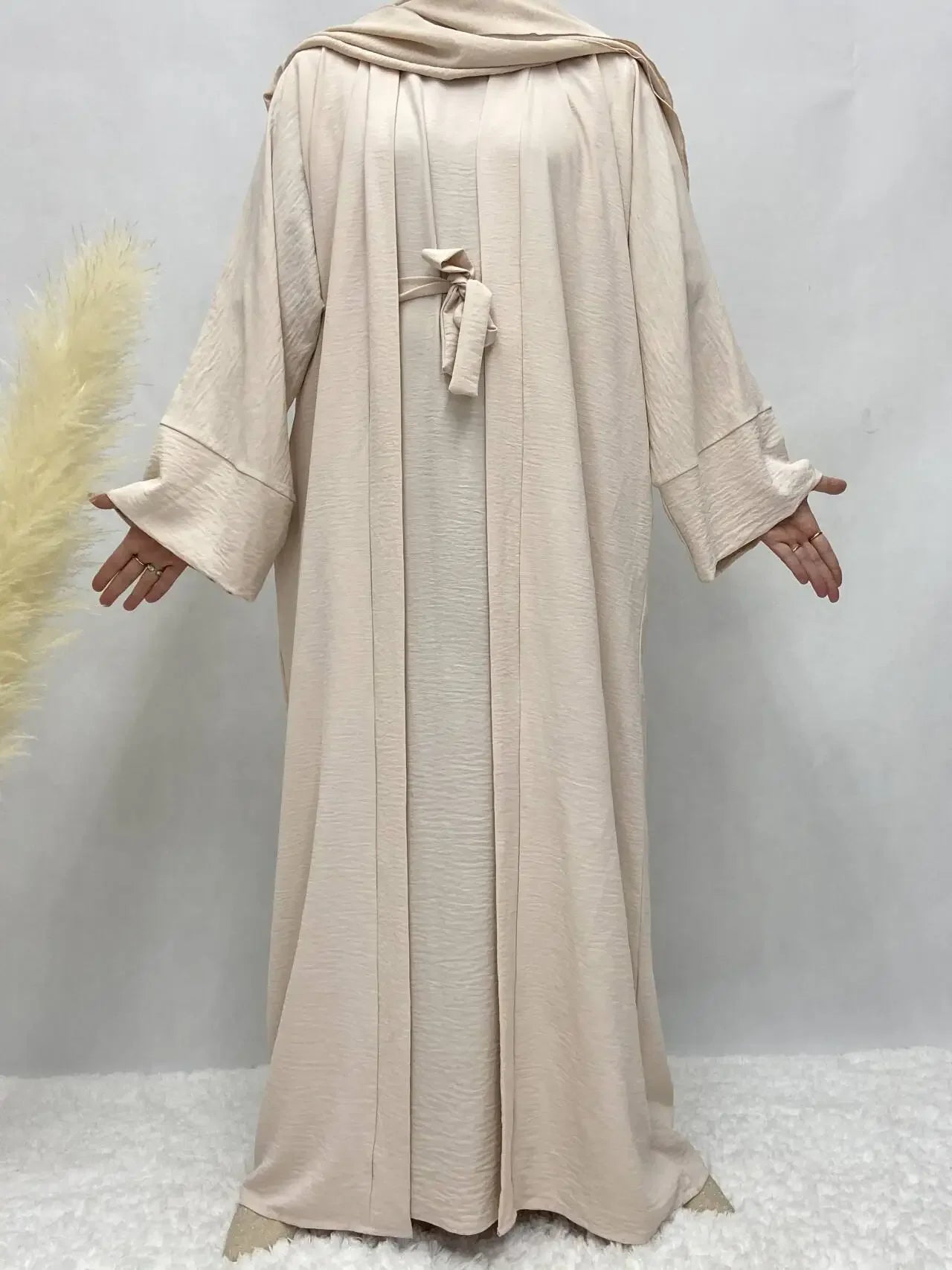 Two-Piece Abaya Robe Coat & Inner Dress Set