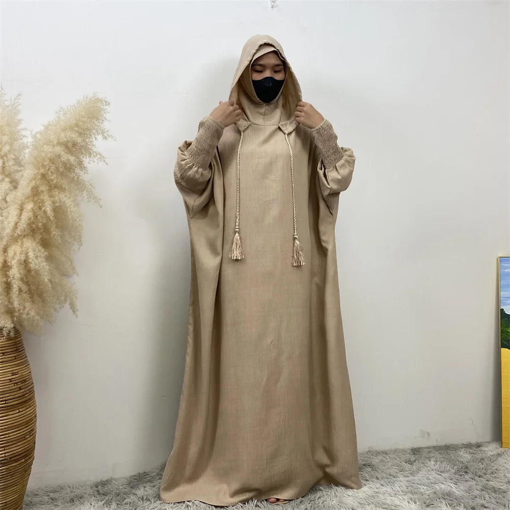Hooded Batwing Sleeve Abaya Robe