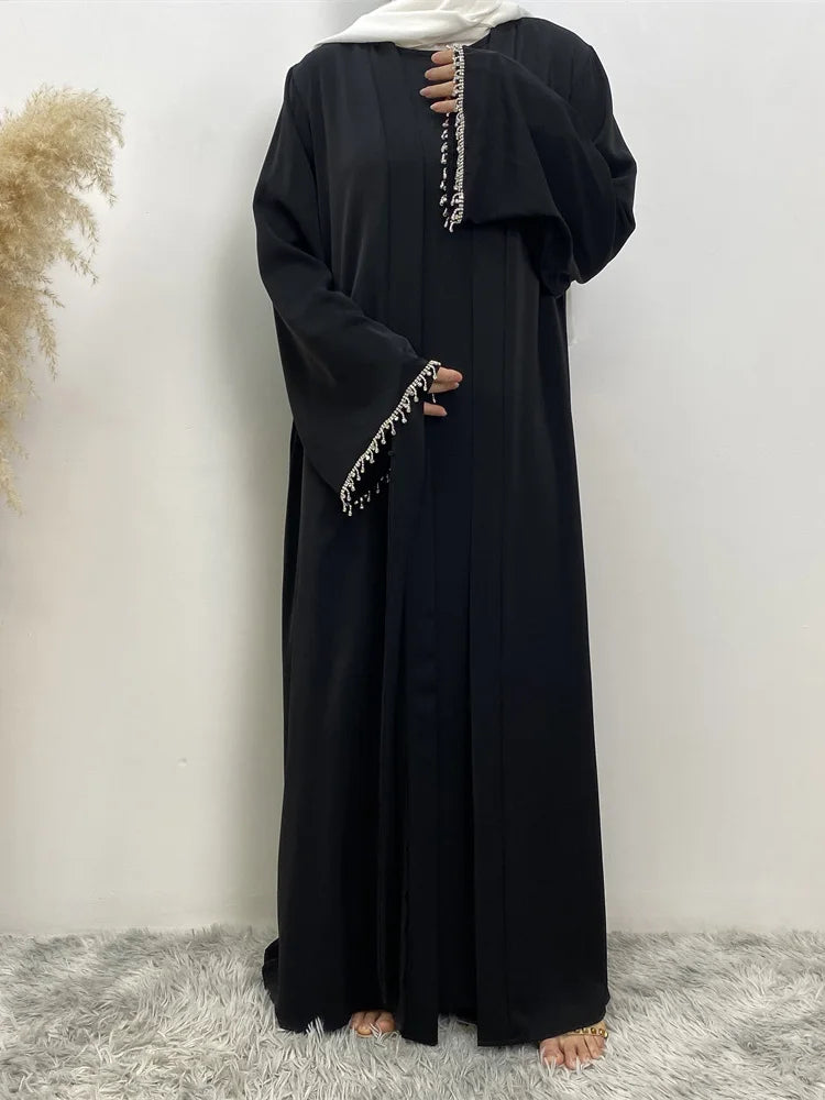Crystal Chain Nida Black Abaya Evening Dress Set