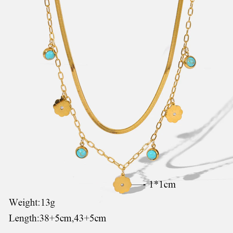 Green Stone Multilayer Pendant Necklace