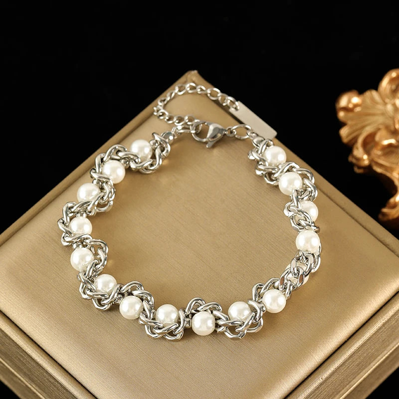 Silver Metal Texture Wrist Chain Bangle Bracelet