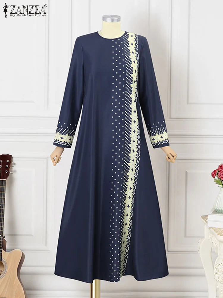Floral Print Long Sleeve Abaya Maxi Sundress