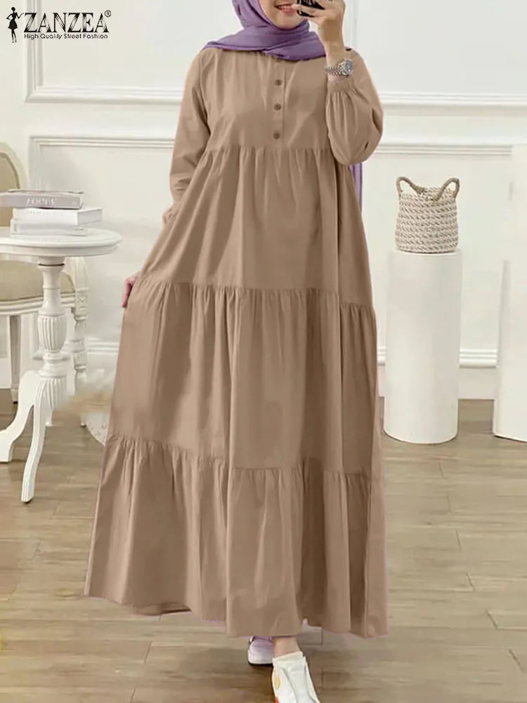 Tiered Lantern Sleeve Abaya Maxi Dress