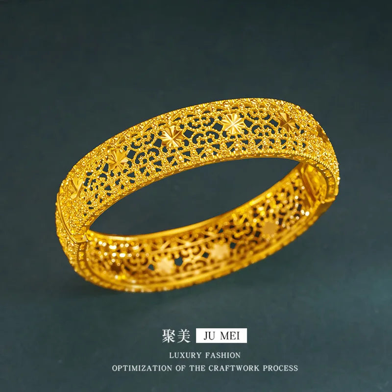 24K Pure Gold Openwork Flower Bracelet