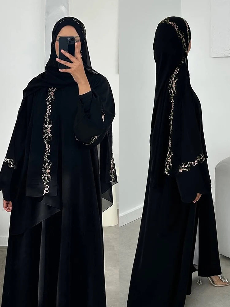 Embroidery Open Cardigan Abaya Dress