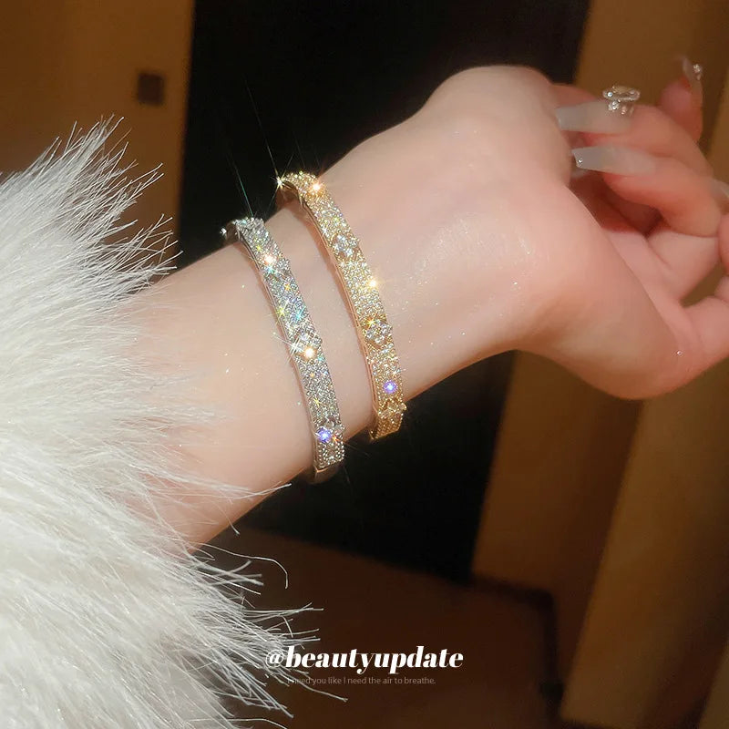 Cubic Zirconia Gold Silver Bangle Bracelet