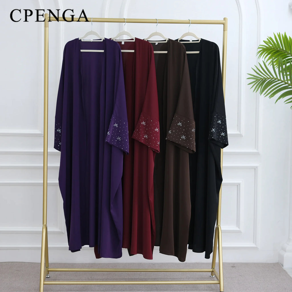 Beaded Bow Open-Front Cardigan Abaya