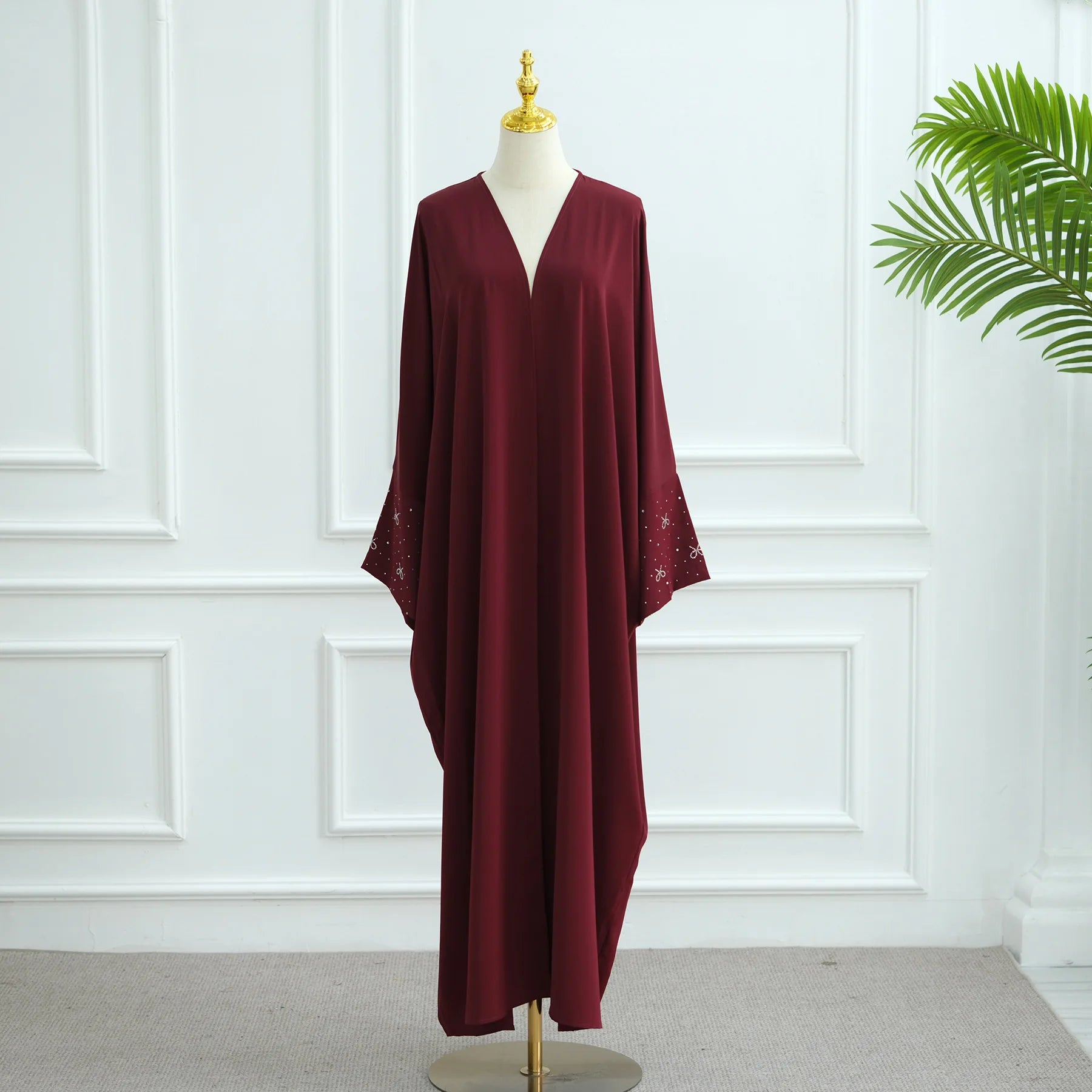 Beaded Bow Open-Front Cardigan Abaya