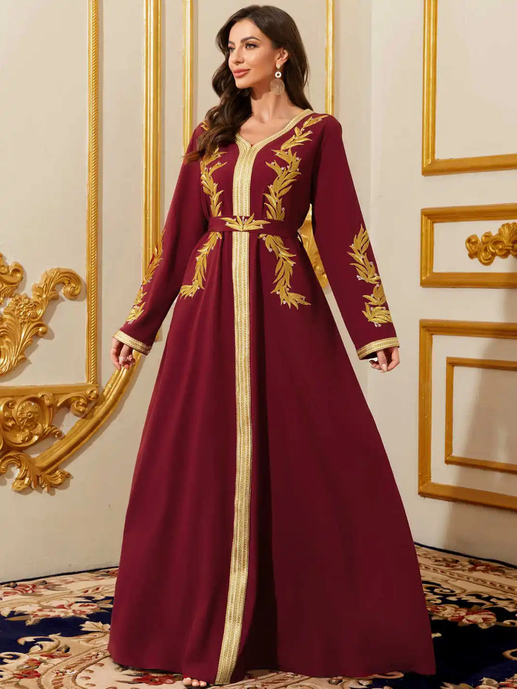 Embroidery Floral Open-Front Abaya Set
