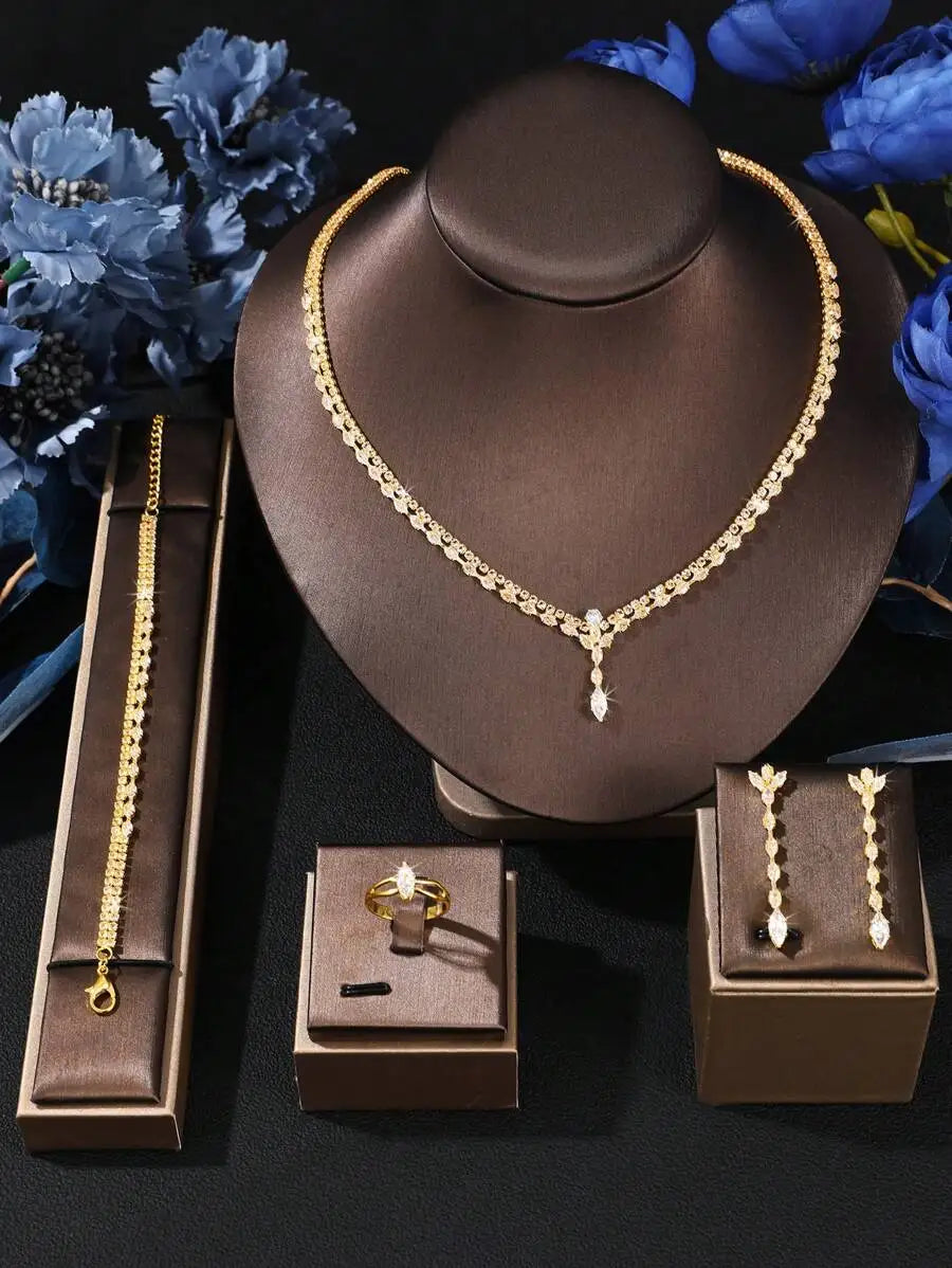 5pcs Set Golden Key Crystal Jewelry Set
