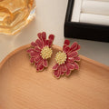 White Pink Metal Petal Flower Stud Earrings